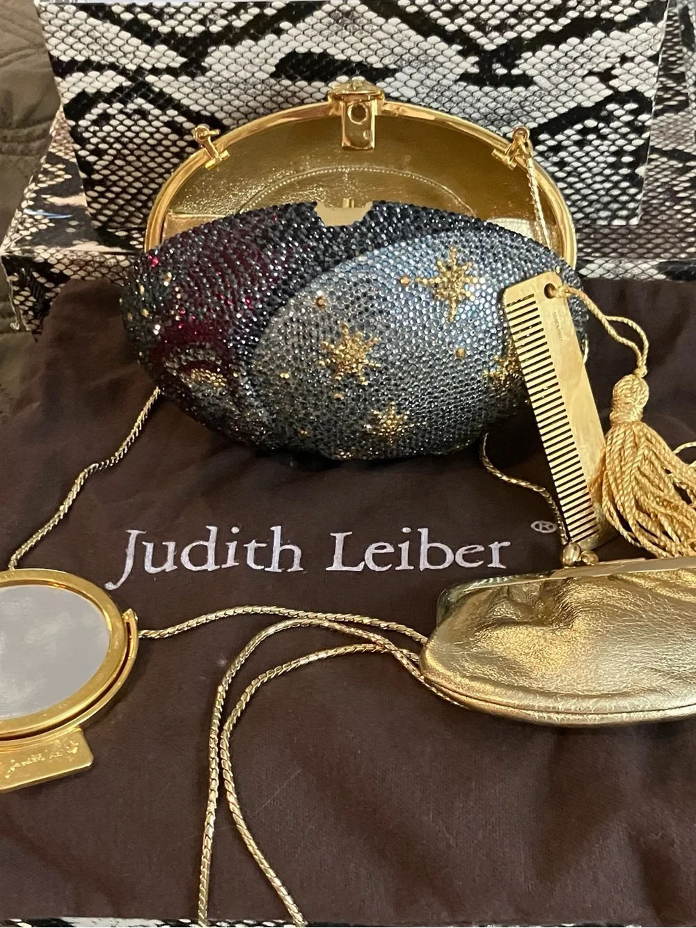 Judith Leiber Silver and Gold Moon and Stars Chrystal Clutch - Picture 5 of 6